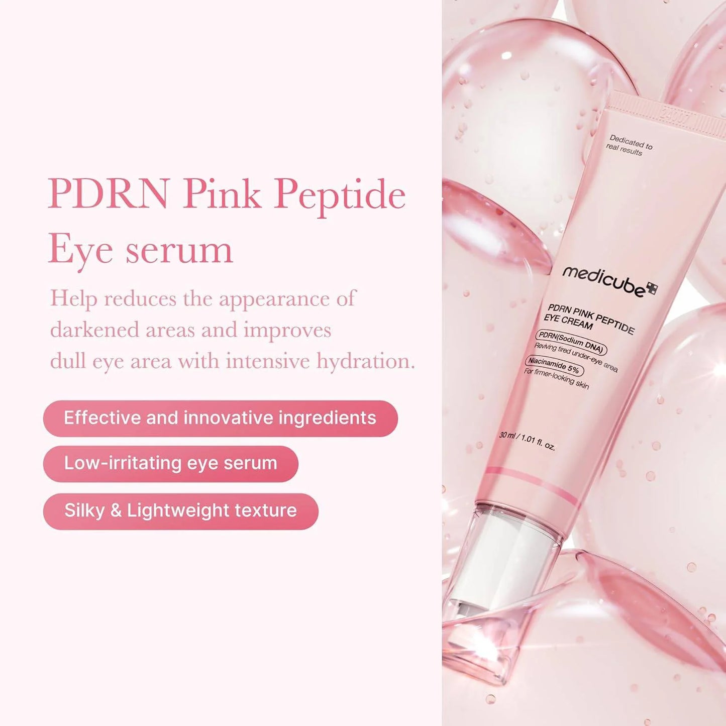 Medicube Salmon DNA PDRN Pink Peptide Eye Serum with Niacinamide and 99% Purity Retinol for Fine Lines