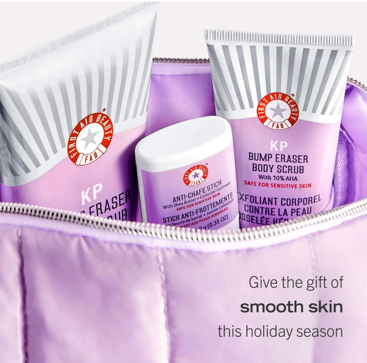 First Aid Beauty Snowed In with Smooth Skin - Exfoliating Body Holiday Gift Set and Travel Bag