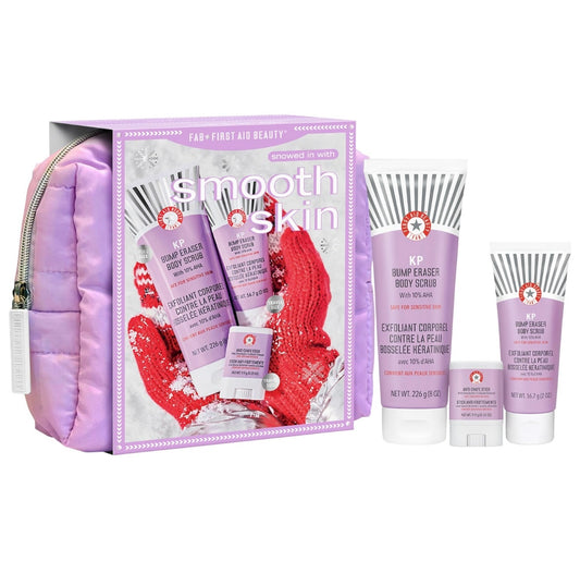 First Aid Beauty Snowed In with Smooth Skin  - Exfoliating Body Holiday Gift Set and Travel Bag